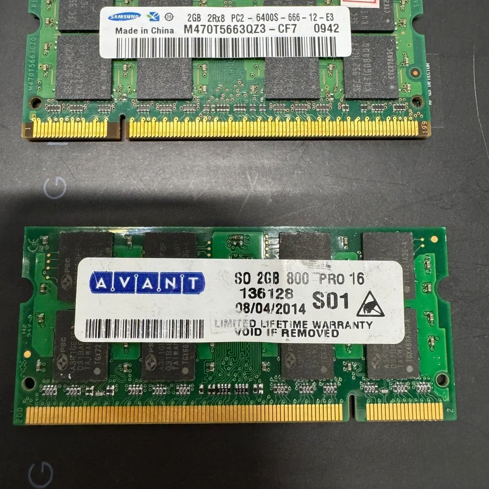 6GB Lot 3x 2GB DDR2 Laptop RAM 2xSamsung PC2-6400S M470T5663QZ3-CF7 Avant 800MHz